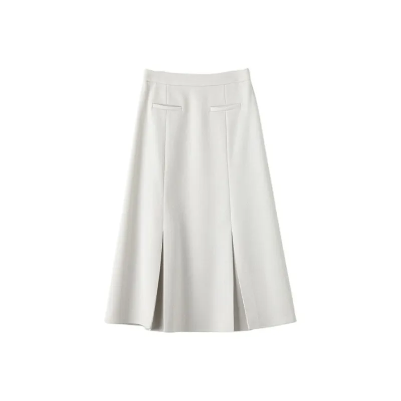 Late White Casual Long Skirt Women's-0