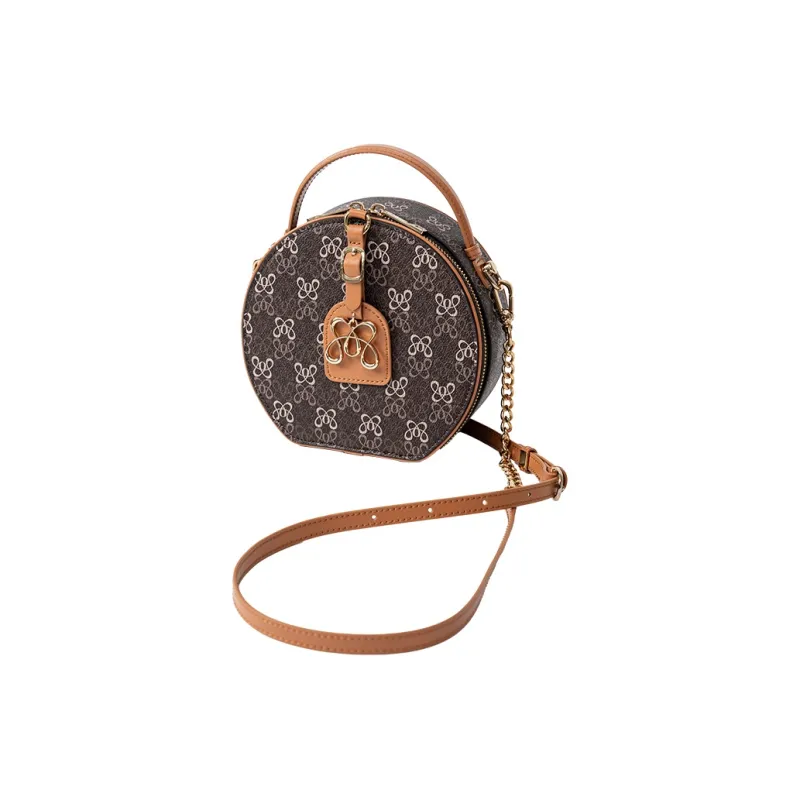 OMI PVC Synthetic Leather Handbag With Shoulder Strap, One Shoulder Bag, Small Round Bag Women's Milk White/Dark Coffee-8