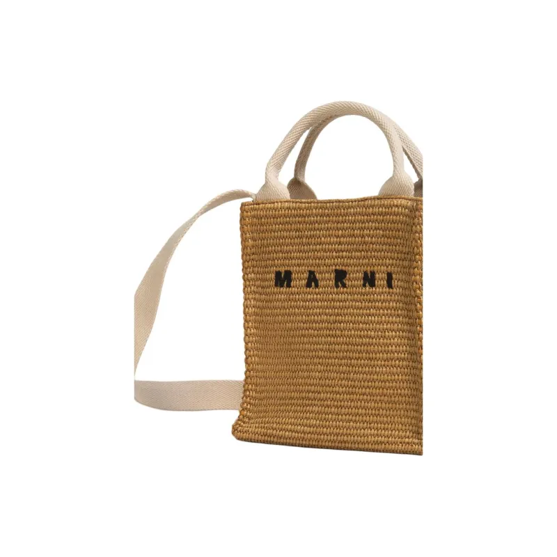 MARNI Cotton Tote Bag, Shopping Bag, Handbag Mini Unisex Original Ochre-3