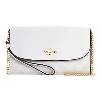 COACH Gemma Canvas With Leather Shoulder Bag, Crossbody Bag, Chain Bag Trumpets Women's Glacier White
