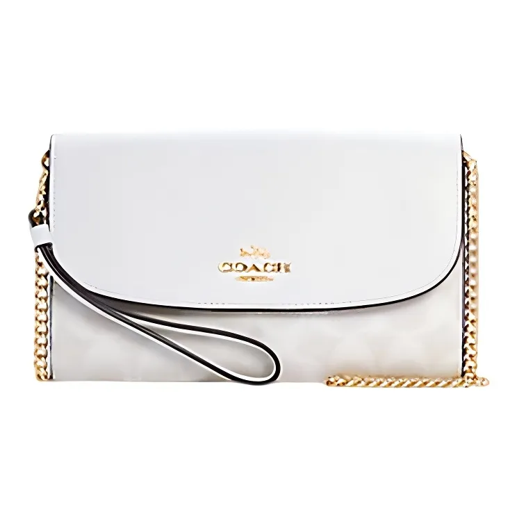 COACH Gemma Canvas With Leather Shoulder Bag, Crossbody Bag, Chain Bag Trumpets Women's Glacier White-0