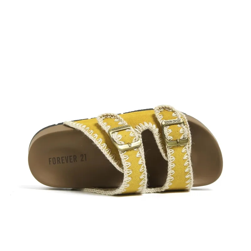 FOREVER 21 Quiet Slip Resistant Odor Resistant Abrasion Resistant Slide Slippers Women's Yellow-3