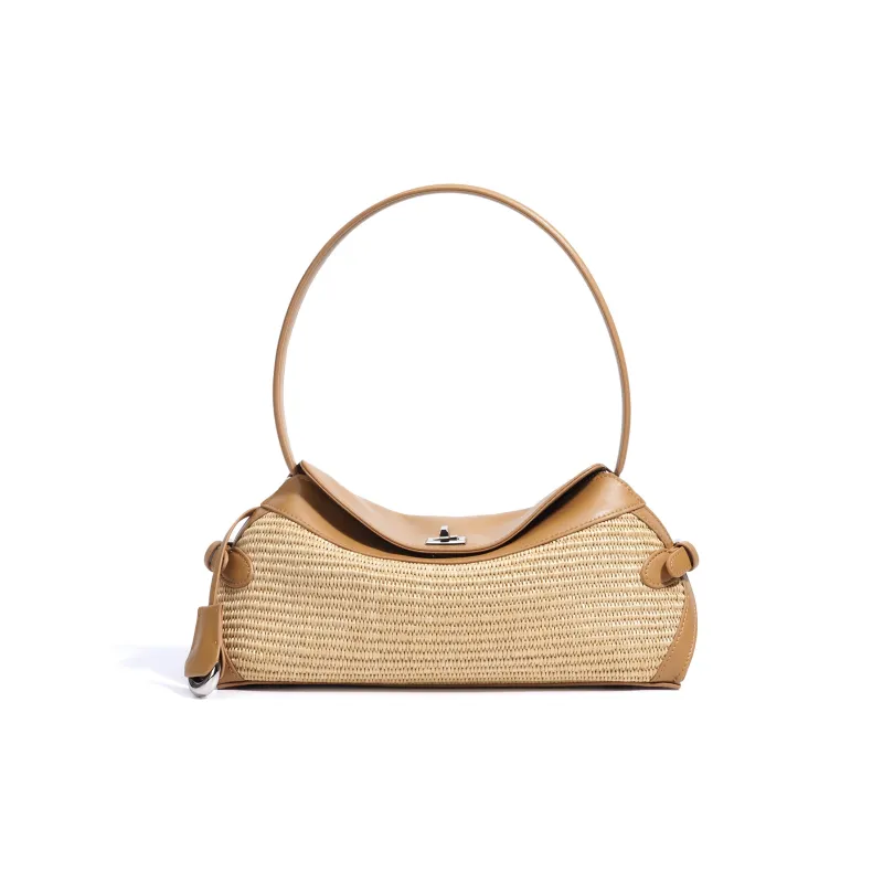 COURONNE Cow Leather With Straw Woven Crossbody Bag, Shoulder Bag Women's Multicolor-1