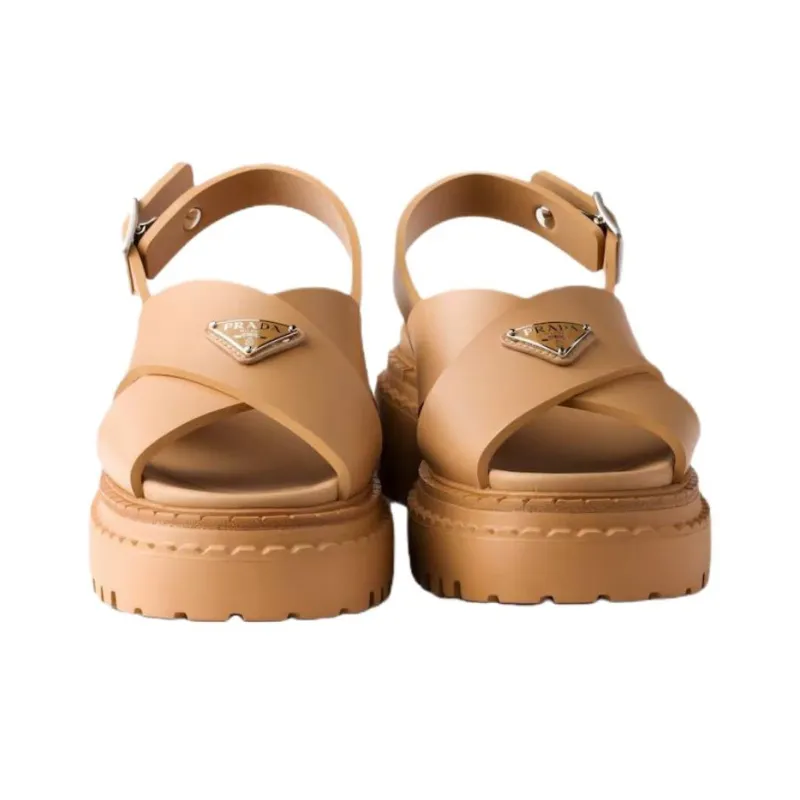 PRADA One Strap Sandals 5.5cm Women's Brown-4