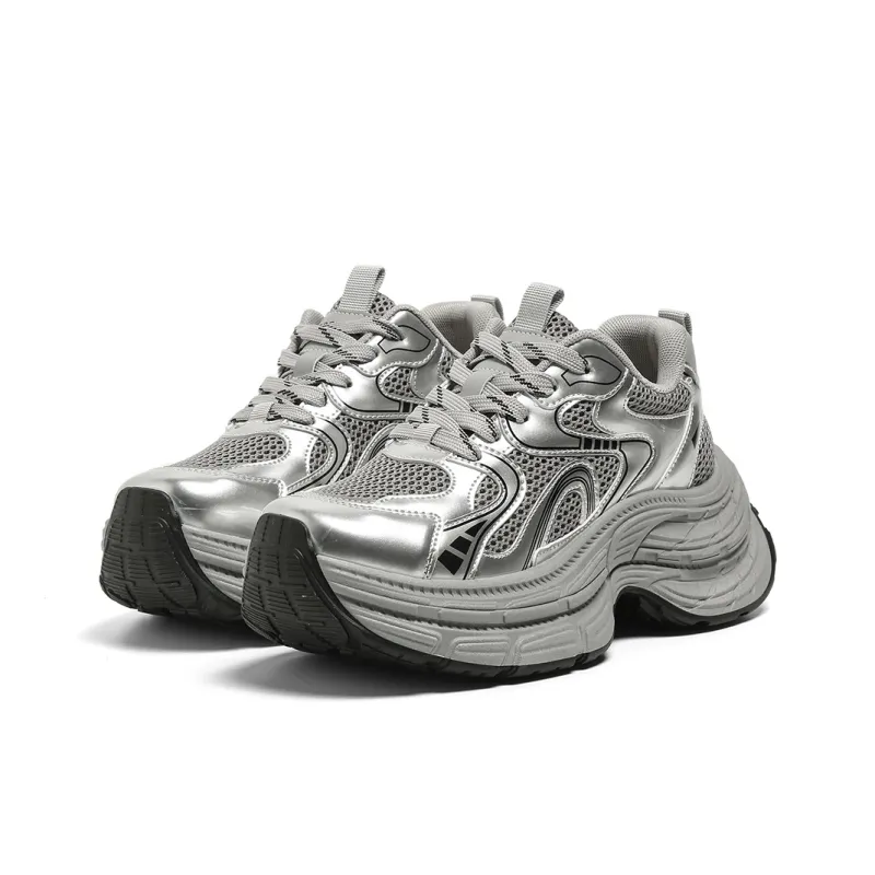 FOREVER 21 Anti Slip Wear Resistant Low Top Chunky Sneakers Women's Silver-2
