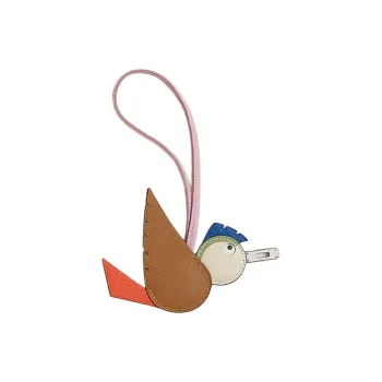 HERMES Birdy Epsom Calfskin Bag Charm Bag Accessory Unisex Poppy Red & Gray White
