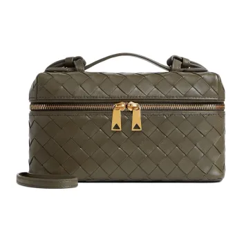Bottega Veneta Cow Leather Box Bag Makeup Bag Women's Cypress Green