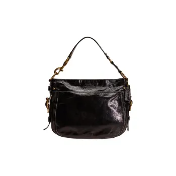 COACH Zip Shoulder Bag Patent Leather Hobo Bag Handbag Shoulder Bag Medium Size Women's Black