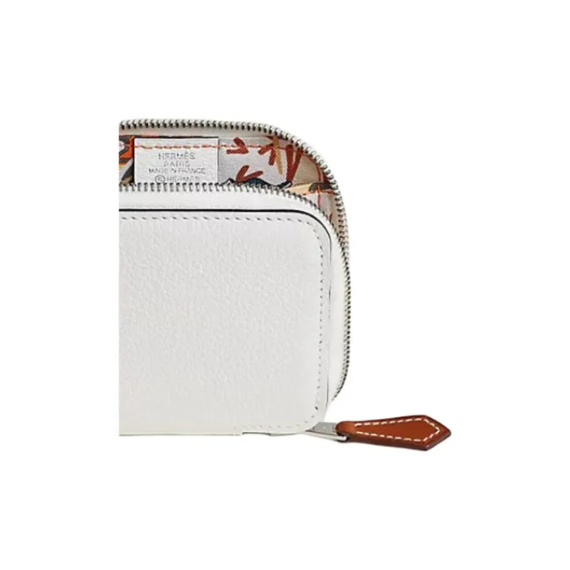 HERMES Silk'In Evercolor & Barenia Calfskin Coin Purse Women's New White & Orange & Gull Gray-2