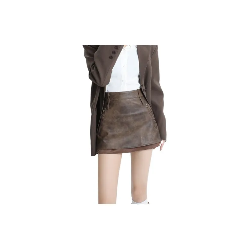 YINLEI Leather Short Skirts Women's-0