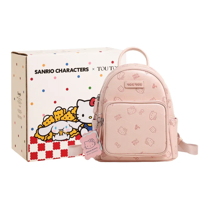TOUTOU Hello Kitty Collaboration Hello Kitty Synthetic Leather Backpack Women's Cream White/Strawberry Pink-5