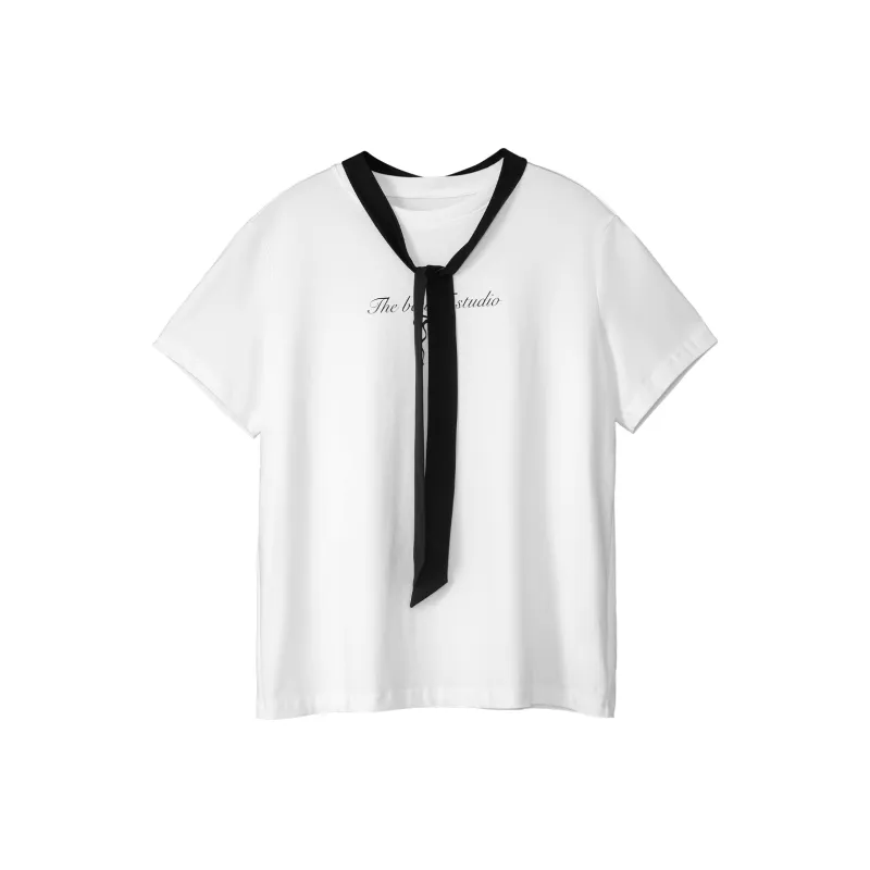 Fstudio Summer Korean Style Lazy Preppy Style Outfit 100% Cotton Print Short Sleeved T Shirt Women's-1