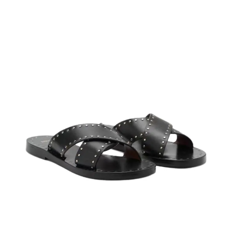 MANGO Rubber Sole Abrasion Resistant Slide Slippers Women's Black-2
