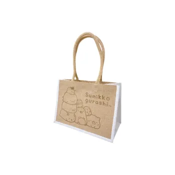 SAN X Jute Tote Bag, Shopping Bag, Shoulder Bag Medium Size Women's Khaki & White
