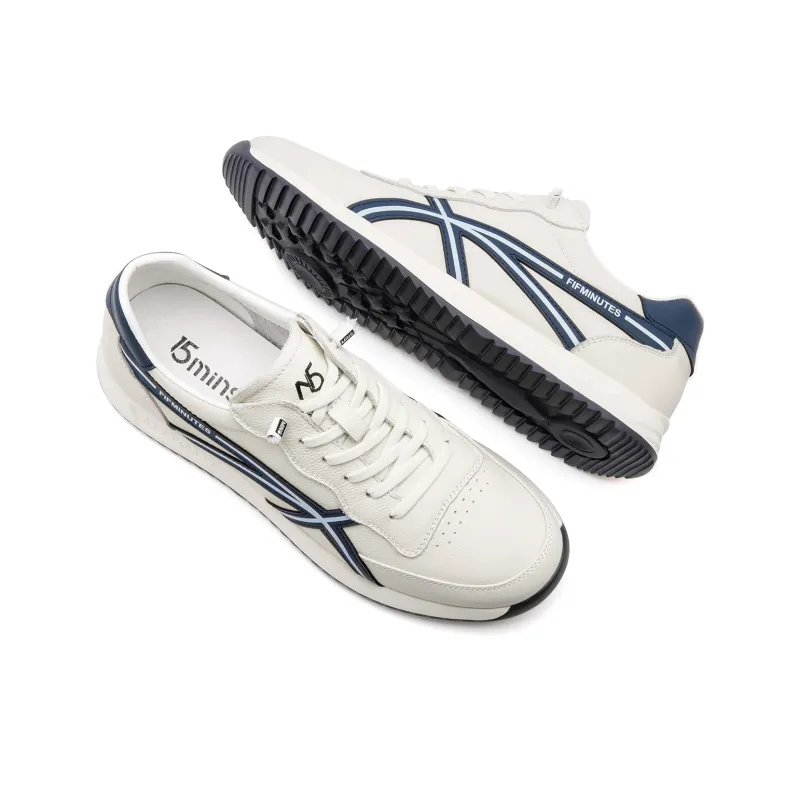 15 MINS Breathable Low Top Casual Shoes Men's White Blue-5