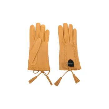 GUCCI Leather Silk Gloves Women's Yellow