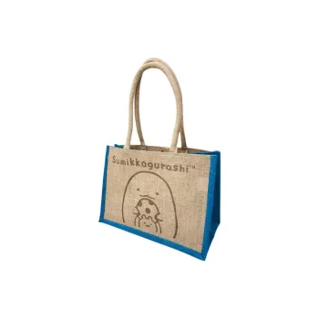 SAN X Jute Tote Bag, Shopping Bag, Shoulder Bag Medium Size Women's Khaki & Blue