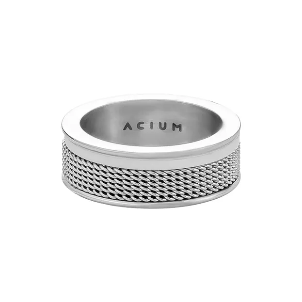 ACIUM Luxury, Silver Thread Woven Space Ceramic White Ring Unisex-1
