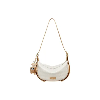 Narandu Cow Leather Dumpling Bag Crescent Bag Shoulder Bag Crossbody Bag Women's Ecru & Apricot/Caramel Brown