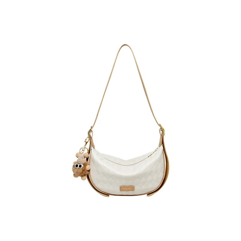 Narandu Cow Leather Dumpling Bag Crescent Bag Shoulder Bag Crossbody Bag Women's Ecru & Apricot/Caramel Brown-0