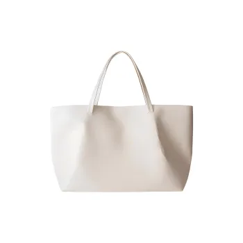 NOTHING WRITTEN Cow Leather Tote Bag Shopping Bag Shoulder Bag Handbag Large Size Women's White