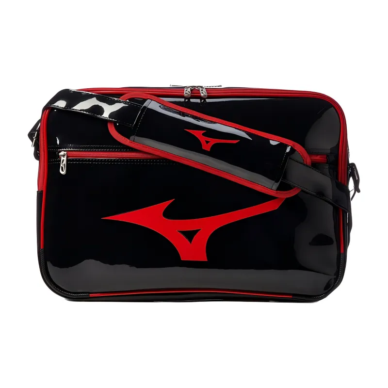 Mizuno Synthetic Leather One Shoulder Handbags Unisex Black & Red-2