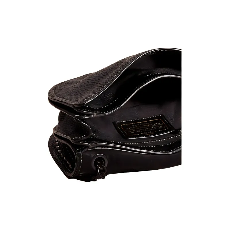 COACH Shadow Pebbled Leather Saddle Bag, Shoulder Bag, Crossbody Bag Trumpets Women's Black-3