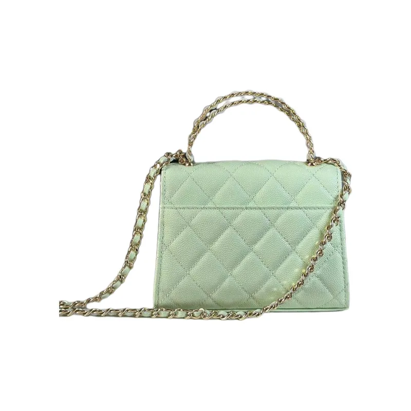 CHANEL Calfskin Kelly Bag, One Shoulder Handbag Trumpets Women's Green-2
