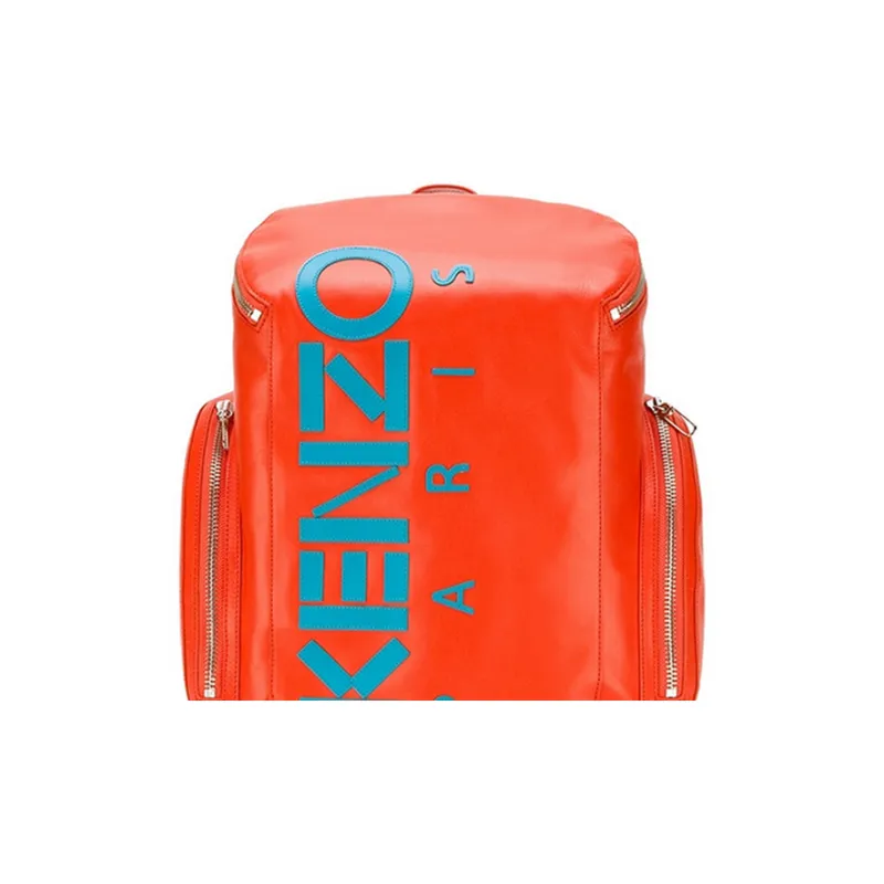 KENZO Letter Logo Smooth Cow Leather Backpack Women's Orange-4