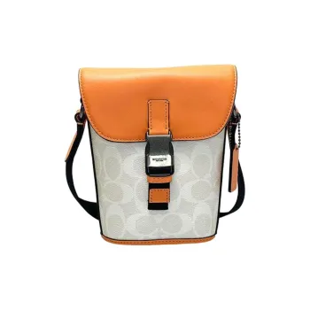 COACH Track Canvas With Leather Shoulder Bag, Crossbody Bag Mini Men's Chalk White & Candy Orange