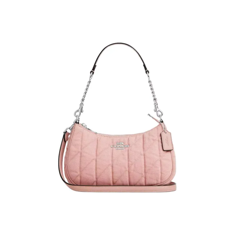 COACH Teri Denim With Leather Crossbody Bag, Shoulder Bag Medium Size Women's Carnation Color-0