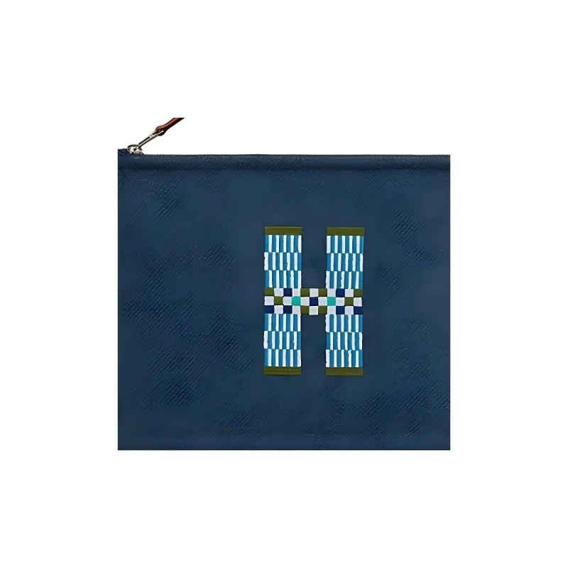 HERMES Flat H Natte Wool Clutch Small Size Women's Blue-2