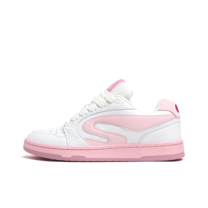 SINPERCO Slip Resistant, Abrasion Resistant, Lightweight Low Top Skateboard Shoes Women's White Pink-0