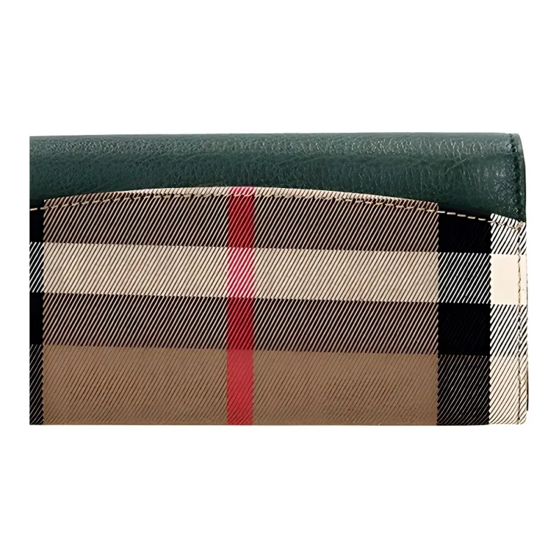 Burberry Canvas With Leather Card Holder Wallet Women's Vintage Green-4
