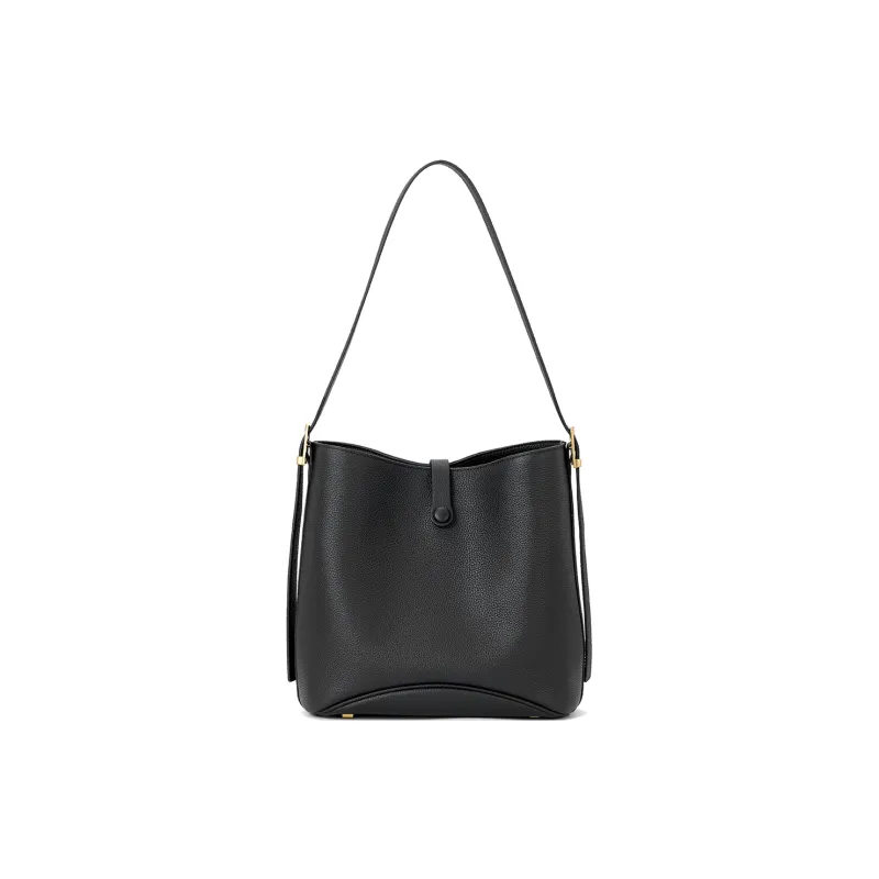 ROBERTA DI CAMERINO Top Grain Cow Leather Crossbody Bucket Shoulder Bag Women's Classic Black/Elephant Gray-2