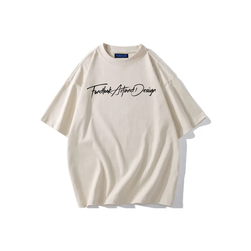 FONDLOOK T Shirts Unisex Light Beige Apricot-0