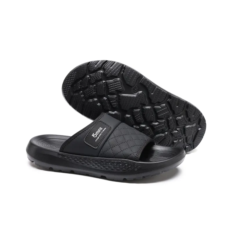 15 MINS Quiet Slide Slippers Men's Black-4