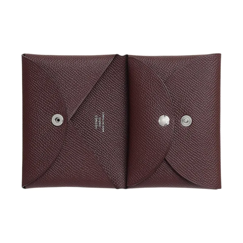 HERMES Calvi Duo Epsom Calfskin Card Holder Women's 0G Rouge Sellier Saddle Red-1