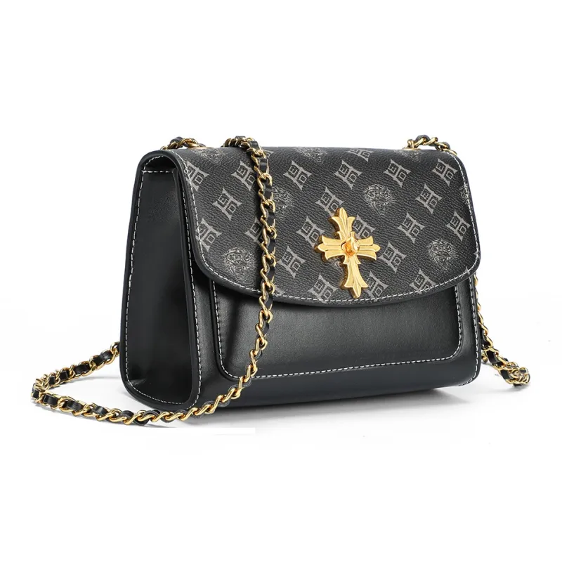 Ed Hardy Classic Series Cow Leather/Synthetic Leather Crossbody Bag, Shoulder Bag Regular Women's Black/Brown-2