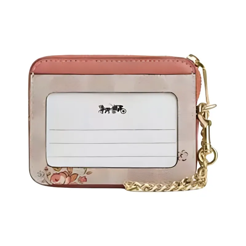 COACH Leather Coin Purse, Card Holder Mini Women's Pink-1
