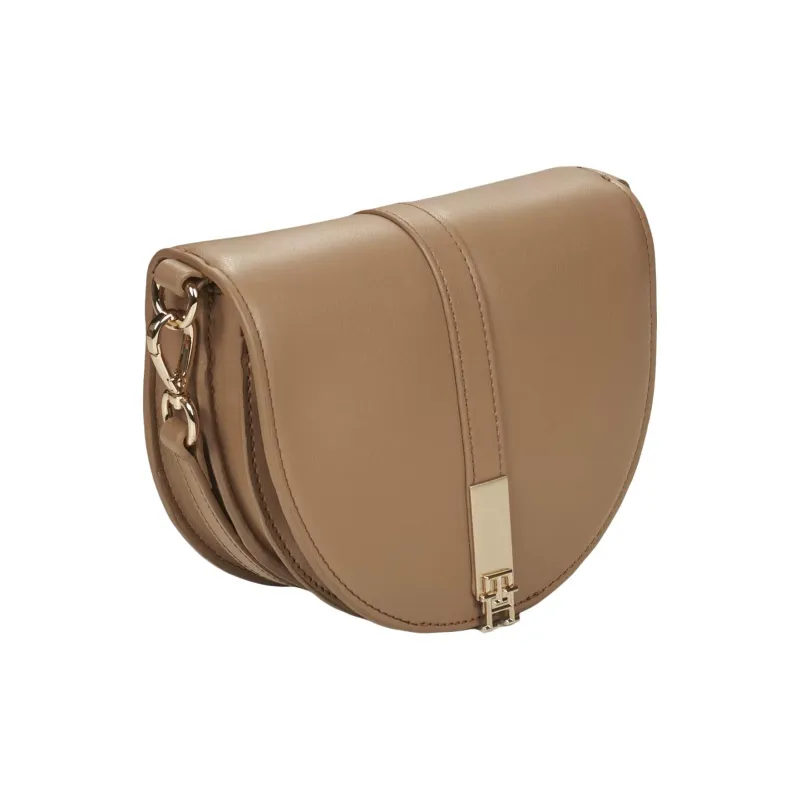 Tommy Hilfiger Cow Leather Saddle Bag, Shoulder Bag, Crossbody Bag Trumpets Women's Brown-1