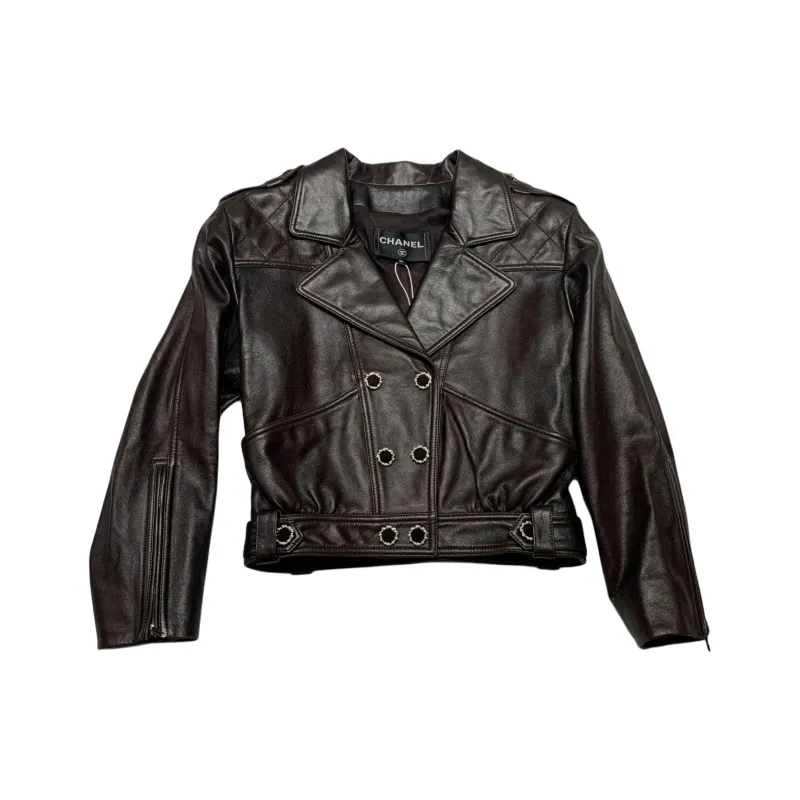CHANEL 21A Leather Jacket Women's Brown-0
