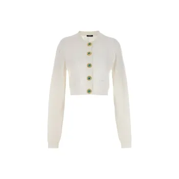 BALMAIN Buttonned Monogram Mesh Knit Cardigan