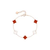 925 Sterling Silver Lucky Five-Flower Bracelet (Red & White)