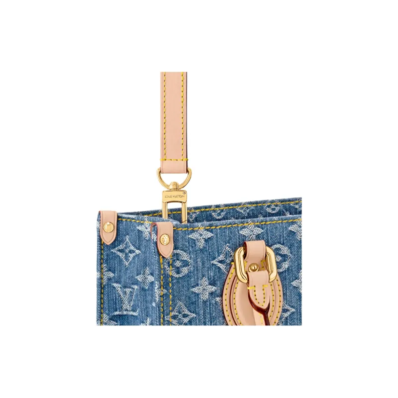 LOUIS VUITTON ONTHEGO Leather Trim Shoulder Bag, Crossbody Bag, Handbag Trumpets Women's Blue-4