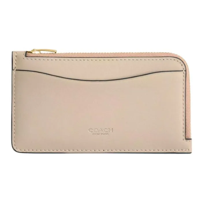 COACH Leather Card Holder Mini Women's Cream-0