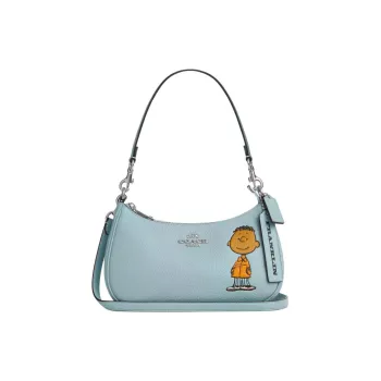 COACH PEANUTS Collaboration Teri Leather Shoulder Bag, Crossbody Bag, Handbag Medium Size Women's Light Blue