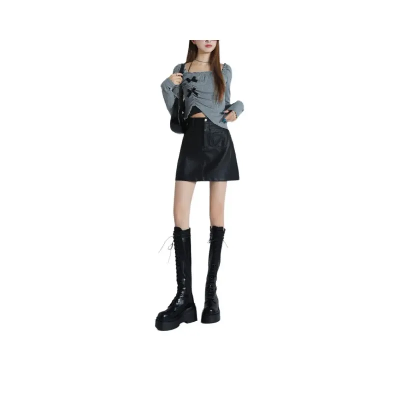 YINLEI Leather Short Skirts Women's-0