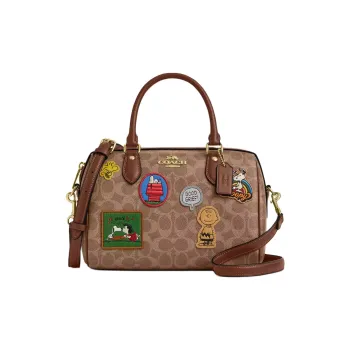 COACH PEANUTS Collaboration Rowan Coated Canvas Shoulder Bag, Crossbody Bag, Handbag Medium Size Women's Tan
