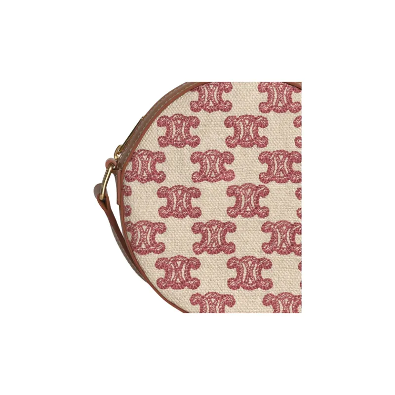 CELINE Triomphe Fabric With Cow Leather Round Wallet Shoulder Bag Crossbody Bag Women's Candy Color/Retro Pink-4